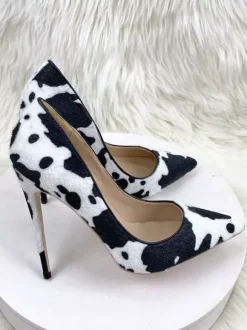 Escarpins à talons hauts en crin de cheval à bout pointu et motif animalier