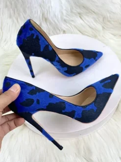 Escarpins à talons hauts en crin de cheval à bout pointu et motif animalier
