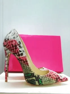 Escarpins à talons hauts et bout pointu pour femmes motif serpent