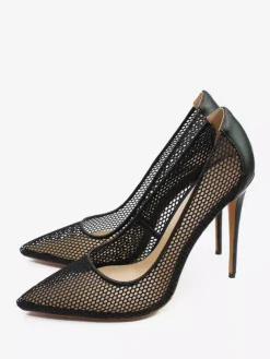 Escarpins à talons hauts en maille noire et bout pointu
