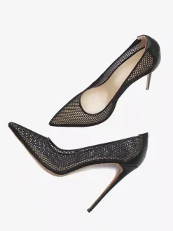 Escarpins à talons hauts en maille noire et bout pointu