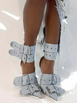 Escarpins à talons hauts et bout pointu avec bride boucle à la cheville pour femmes
