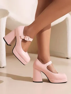 Escarpins à Talons Hauts Femme avec Plateforme avec Bout Carré Unicolore