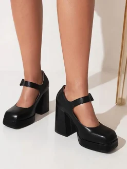 Escarpins à Talons Hauts Femme avec Plateforme avec Bout Carré Unicolore