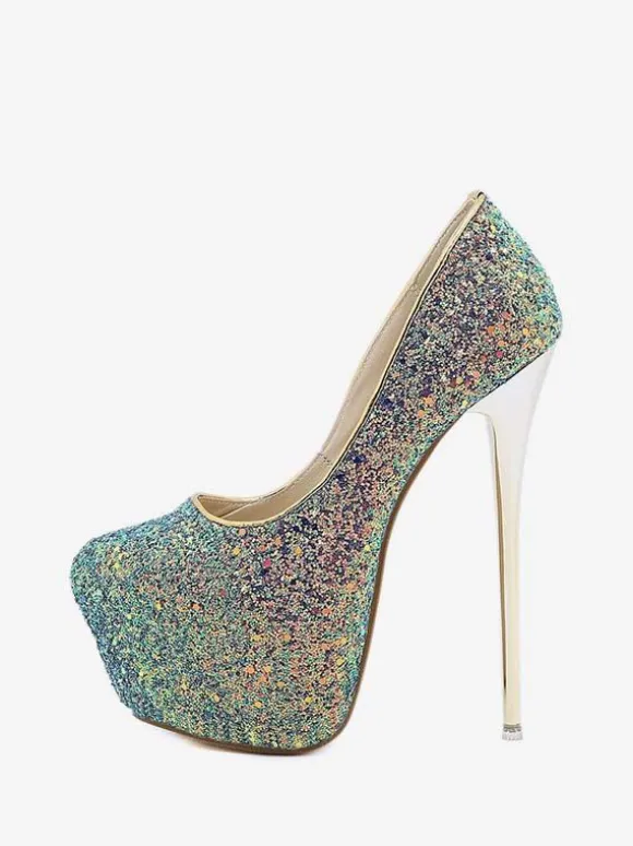 Escarpins à Talons Hauts Femme avec Plateforme en Paillettes