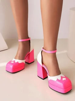 Escarpins à Talons Hauts Femme avec Plateforme avec Bout Carré Bicolores