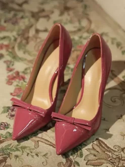 Escarpins à talons hauts pour femmes bout pointu n艙ud chaussures habillées à enfiler