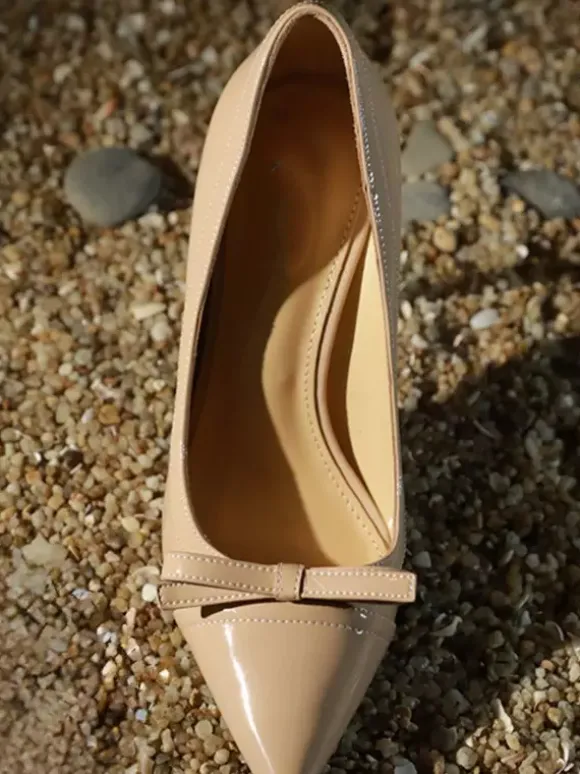 Escarpins à talons hauts pour femmes bout pointu n艙ud chaussures habillées à enfiler