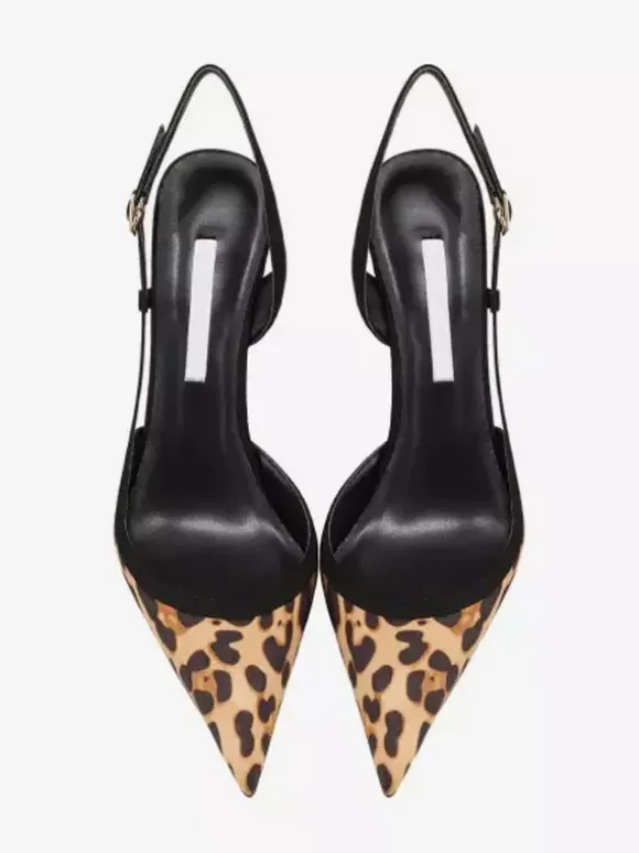 Escarpins à talons hauts pour femmes bout pointu imprimé léopard bride arrière