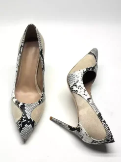 Escarpins à talons hauts pour femmes en daim patchwork à motif serpent à enfiler