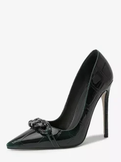 Escarpins à talons hauts pour femmes bout pointu détails métalliques chaussures habillées à enfiler