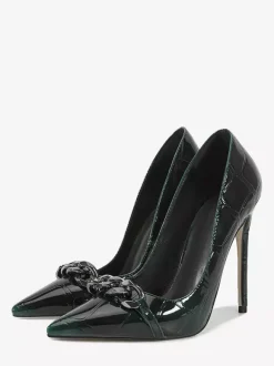 Escarpins à talons hauts pour femmes bout pointu détails métalliques chaussures habillées à enfiler