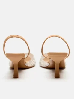 Escarpins à talons mi-bas pour femmes avec strass et bout pointu style streetwear blanc