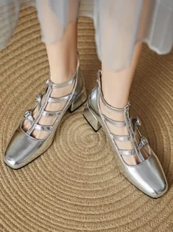 Escarpins à talons épais bout carré lanières talon moyen chaussures vintage