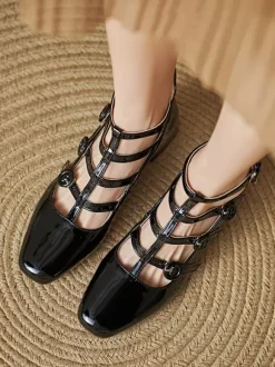 Escarpins à talons épais bout carré lanières talon moyen chaussures vintage