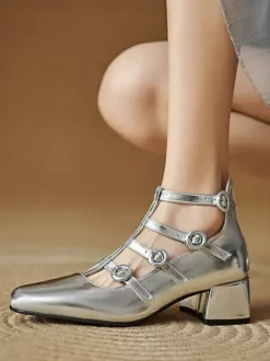 Escarpins à talons épais bout carré lanières talon moyen chaussures vintage