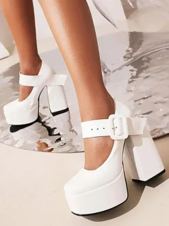 Escarpins avec Plateforme à Talons Hauts Femme avec Bout Rond avec Boucles Unicolore