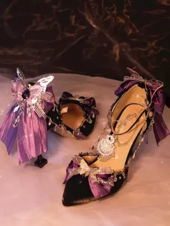 Escarpins Chaussures gothiques Lolita Chaînes noires N艙uds Volants à talons aiguilles