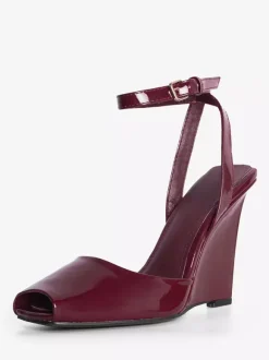 Escarpins compensés noirs à bout ouvert et bride cheville pour femmes