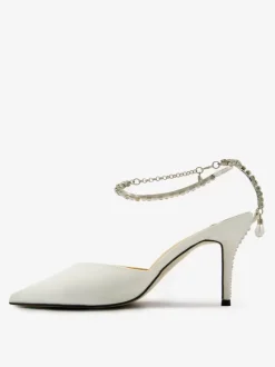 Escarpins de mariée à talons et bride à la cheville pour femmes en satin