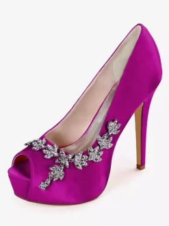 Escarpins de mariée ivoire en satin plateforme bout ouvert talon haut Chaussures de mariage