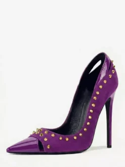 Escarpins en daim à talons hauts pour femmes bout pointu rivets chaussures à enfiler