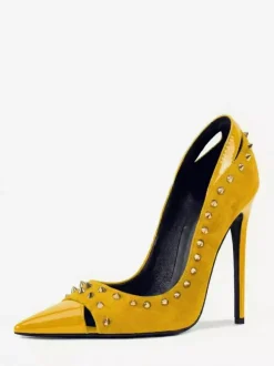 Escarpins en daim à talons hauts pour femmes bout pointu rivets chaussures à enfiler