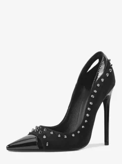 Escarpins en daim à talons hauts pour femmes bout pointu rivets chaussures à enfiler
