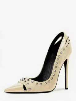 Escarpins en daim à talons hauts pour femmes bout pointu rivets chaussures à enfiler
