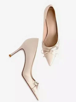 Escarpins en satin à talons hauts bout pointu et n艙ud chaussures de soirée faciles à enfiler