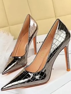 Escarpins Femme à Talons Hauts avec Bout Pointu Verni Unicolore