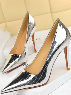 Escarpins Femme à Talons Hauts avec Bout Pointu Verni Unicolore
