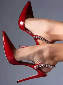 Escarpins Femme Chaussures Soirée Noires À Talons Hauts Bout Pointu Strass Sexy