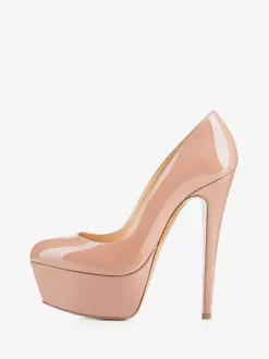 Escarpins femme rouge en PU verni talon haut plateforme