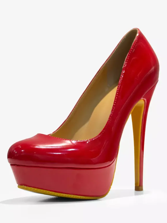 Escarpins femme rouge en PU verni talon haut plateforme