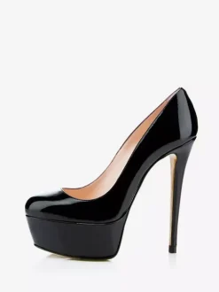 Escarpins femme rouge en PU verni talon haut plateforme