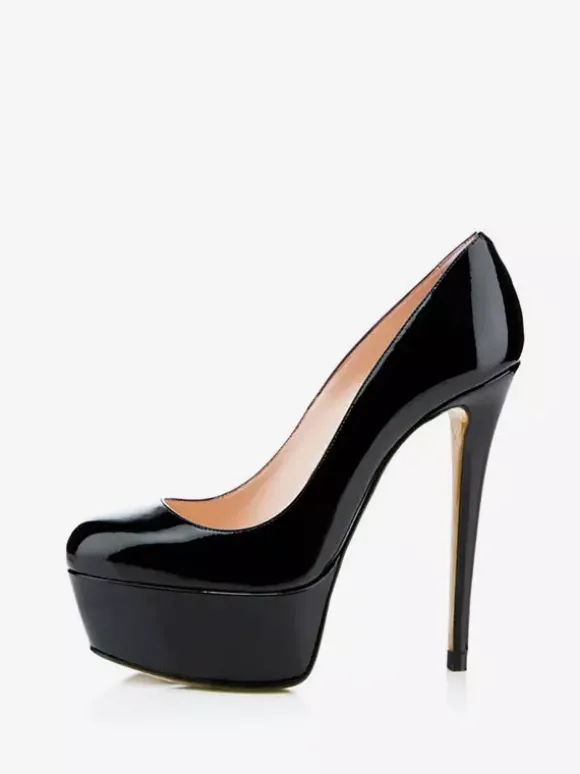 Escarpins femme rouge en PU verni talon haut plateforme