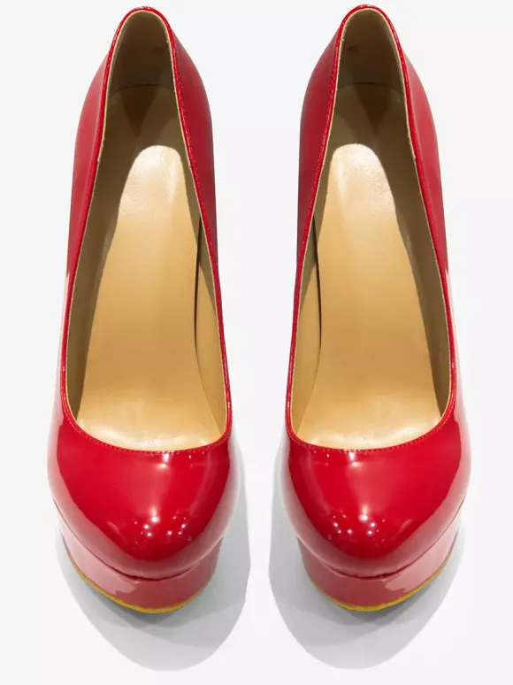 Escarpins femme rouge en PU verni talon haut plateforme