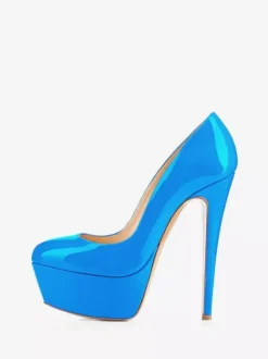 Escarpins femme rouge en PU verni talon haut plateforme