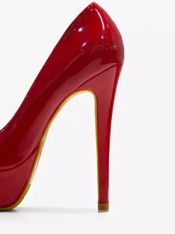 Escarpins femme rouge en PU verni talon haut plateforme