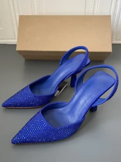 Escarpins Femmes Bride Talons Strass Talon Aiguille Bleu Cuir PU