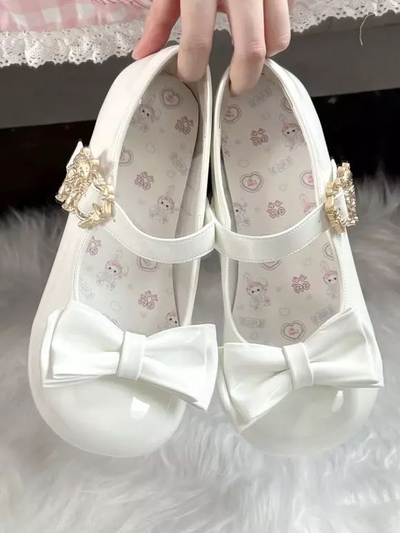 Escarpins Lolita à n艙uds bout rond talon compensé en cuir PU