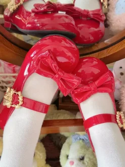 Escarpins Lolita à n艙uds bout rond talon compensé en cuir PU