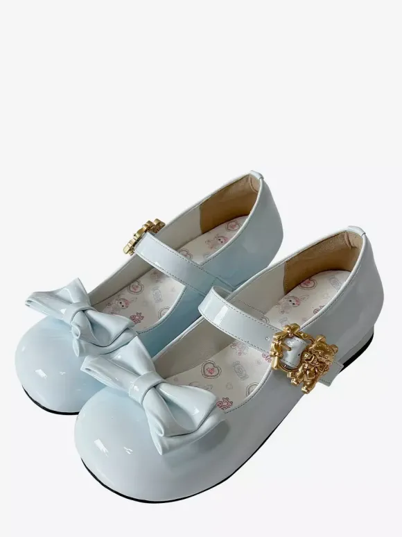 Escarpins Lolita à n艙uds bout rond talon compensé en cuir PU