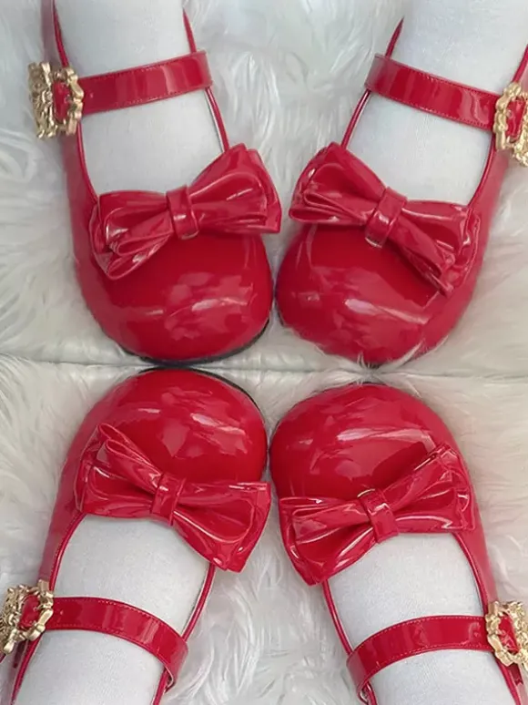 Escarpins Lolita à n艙uds bout rond talon compensé en cuir PU