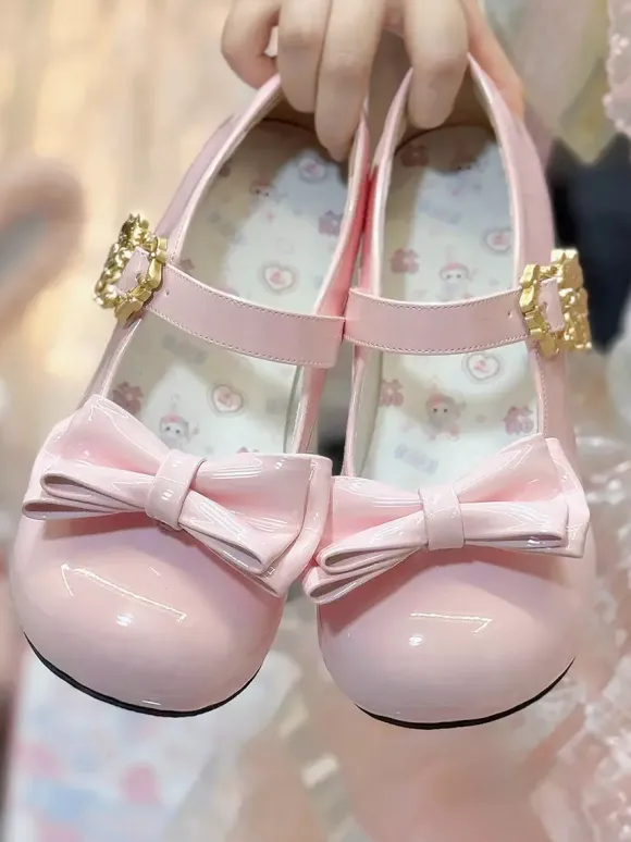 Escarpins Lolita à n艙uds bout rond talon compensé en cuir PU
