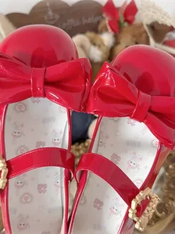 Escarpins Lolita à n艙uds bout rond talon compensé en cuir PU