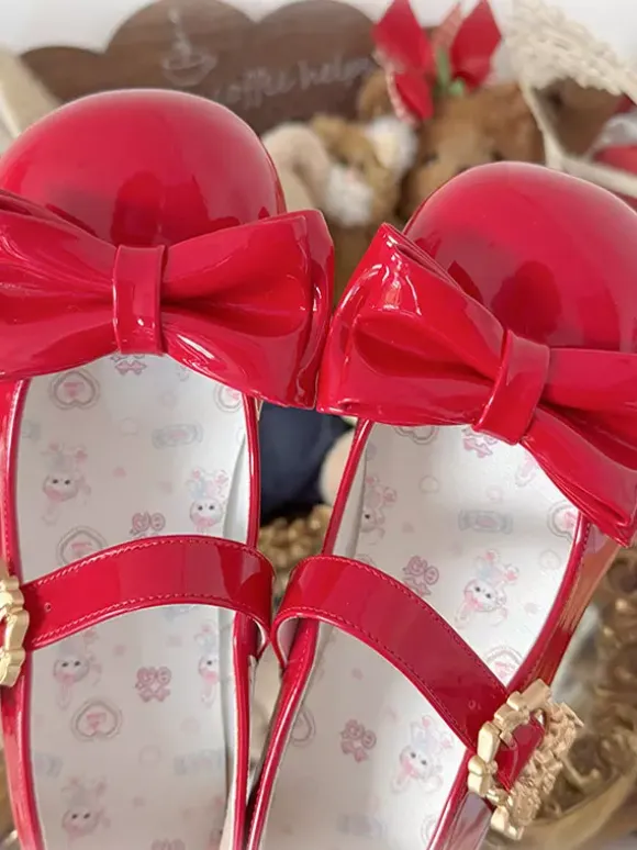 Escarpins Lolita à n艙uds bout rond talon compensé en cuir PU