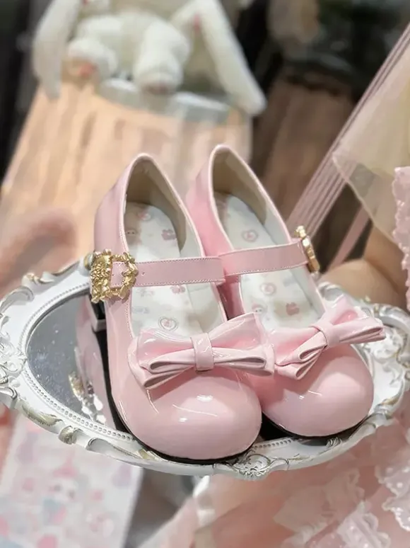 Escarpins Lolita à n艙uds bout rond talon compensé en cuir PU