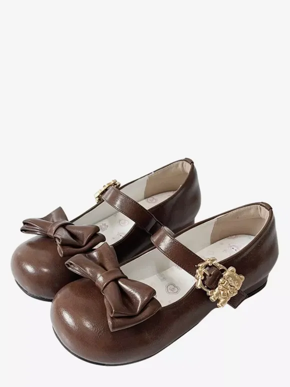 Escarpins Lolita à n艙uds bout rond talon compensé en cuir PU